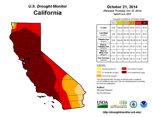Status of drought in California, October 21, 2014. From the National Drought Monitor map archive, http://droughtmonitor.unl.edu/MapsAndData/MapArchive.aspx Author Michael Brewer, NCDC/NOAA